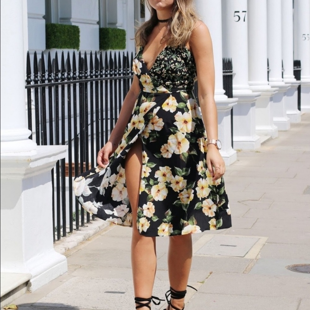 Topshop Strappy garden floral wrap dress